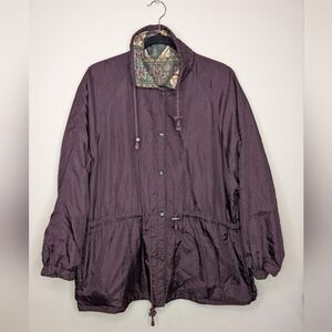 Vintage Reversible Purple Green Patterned Large Women's Snap Up Jacket